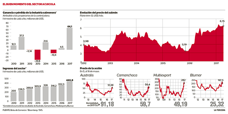 Precio del salmón sube 41% y resultados del sector son los mejores de la década